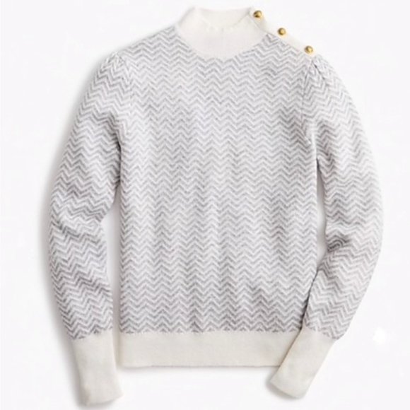 J. CREW mock neck button herringbone alpaca blend sweater S - Picture 1 of 11